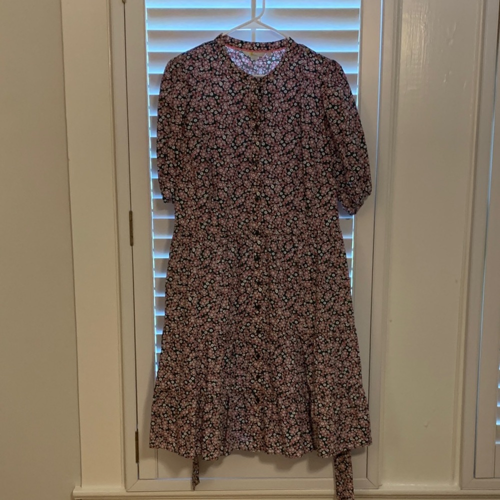 Boden Green and Pink Floral/Paisley Midi Dress